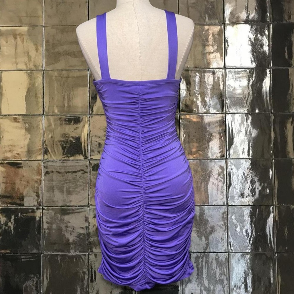 Purple Rhinestone Ruched Bodycon Dress - Picture 3 of 5